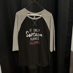 Black and Gray Raglan Tee with Sarcasm Print